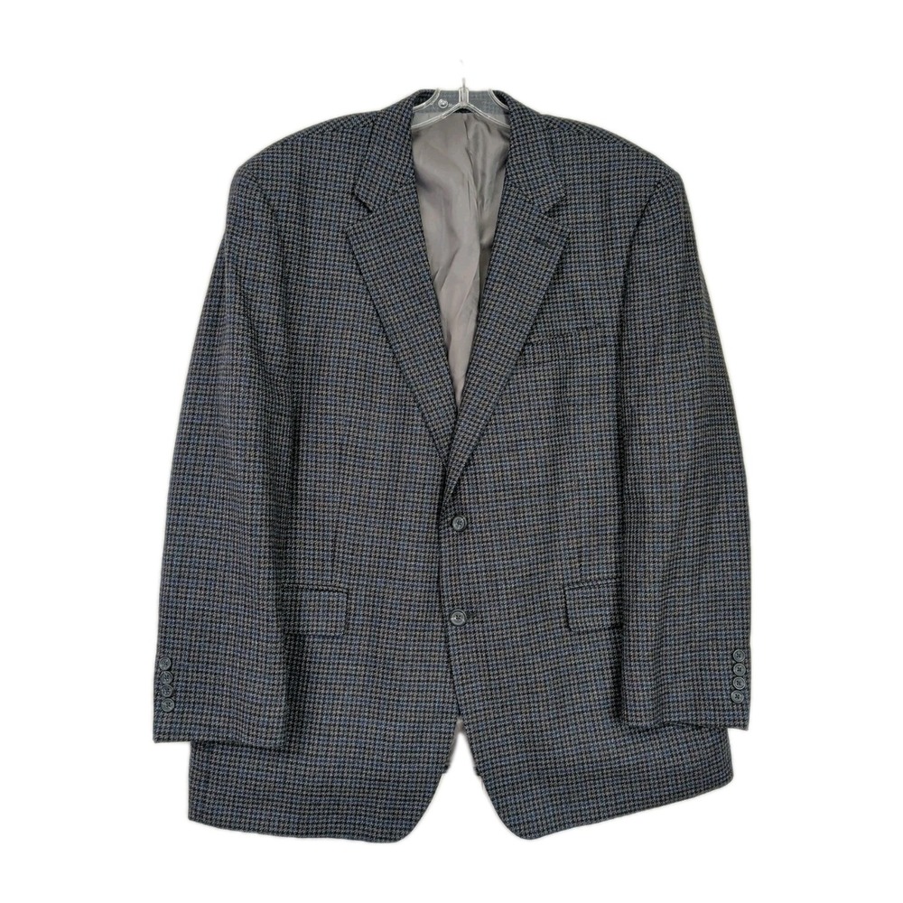 Chaps Sport Coat Blazer Jacket  Mens 46R Gray Houndstooth Wool‎ Business Casual